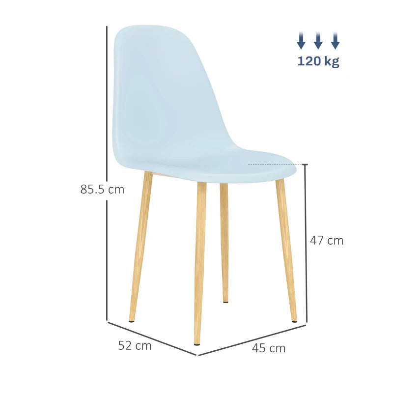 Modern Light Blue Dining Chairs Set of 4 - Stylish Kitchen Chairs with Backrest & Steel Legs for Dining Room & Living Room