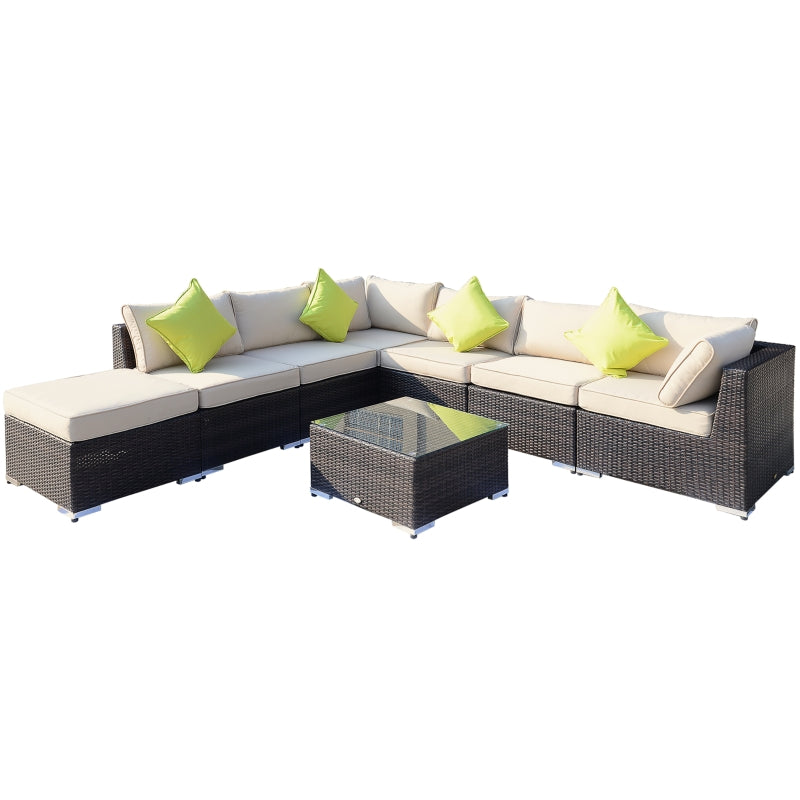 Mixed Brown 8-Piece PE Rattan Corner Sofa Set with Luxe Cushions and Glass Top Table