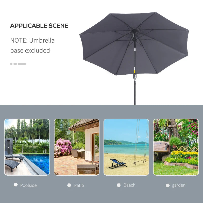 Charcoal Grey 2.7M Tilting Garden Parasol Umbrella with Glass Fibre Ribs