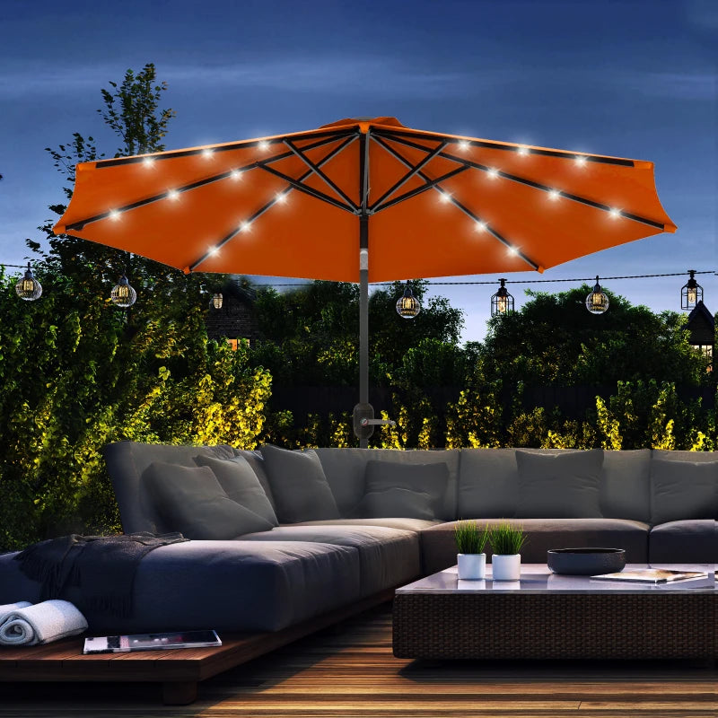 Orange 2.7m Patio Umbrella with Tilt Crank and LED Lights