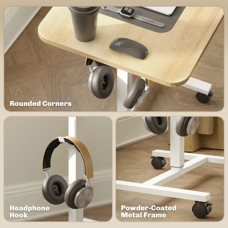 Adjustable Sit-To-Stand Desk 75-115cm - Manual Height Control, Modern White/Wood-Effect Finish for Home Office Ergonomics