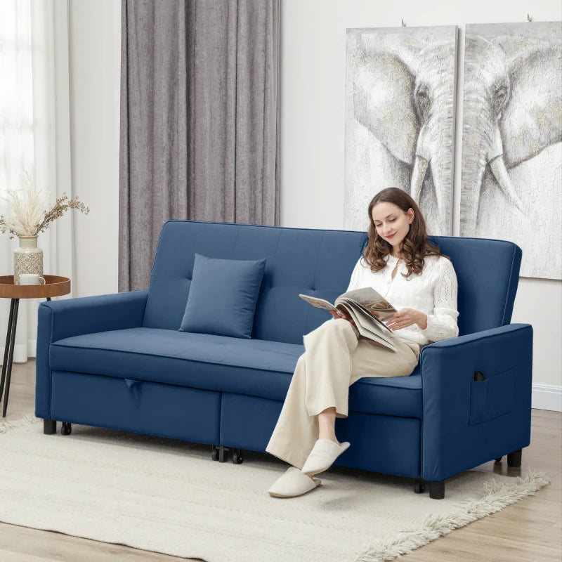 Three-Person Velvet Sofa Bed in Blue - Stylish and Comfortable Seating Solution