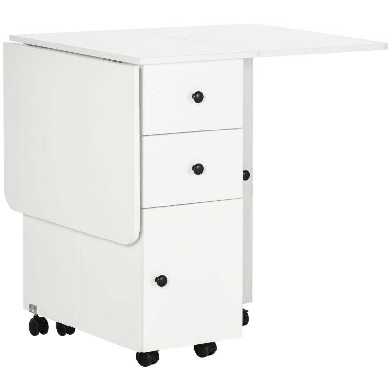 Multi-Storage White Drop Leaf Dining Table for Six - Space-Saving, Stylish Design for Modern Homes