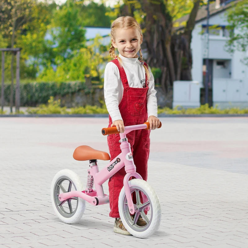12" Kids Balance Bike - No Pedal Toddler Bicycle with Adjustable Seat & Shock Absorber - Pink Gift for Ages 2-5