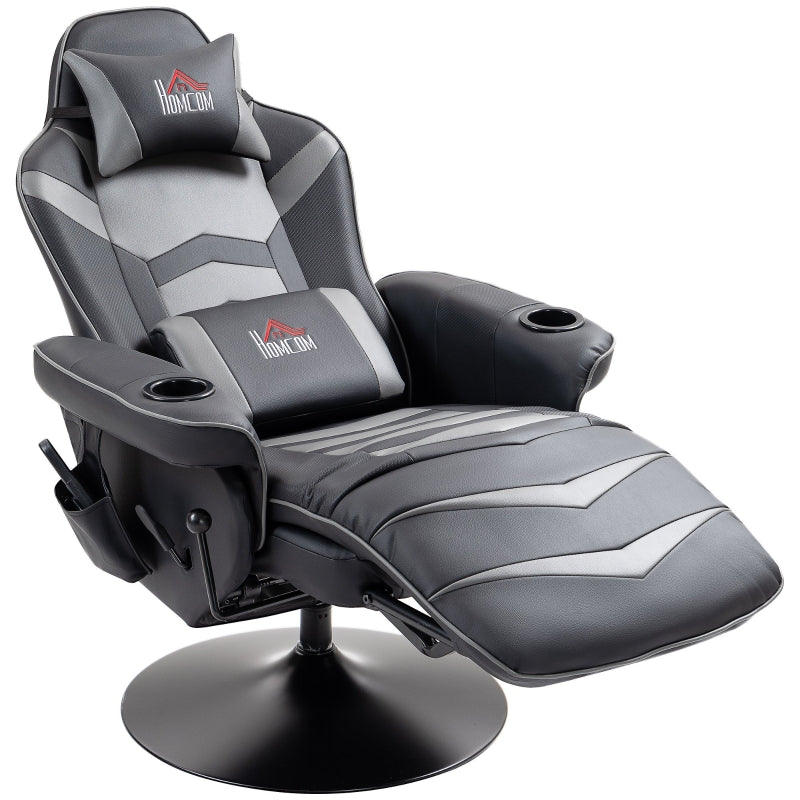 Comfortable Massage Recliner Chair with Remote Control, PU Leather, Cup Holders, Side Pockets, 360° Swivel, Grey