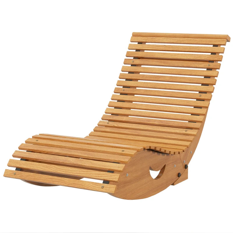 Teak Slatted Outdoor Rocking Chair - Wooden, 130cm x 60cm