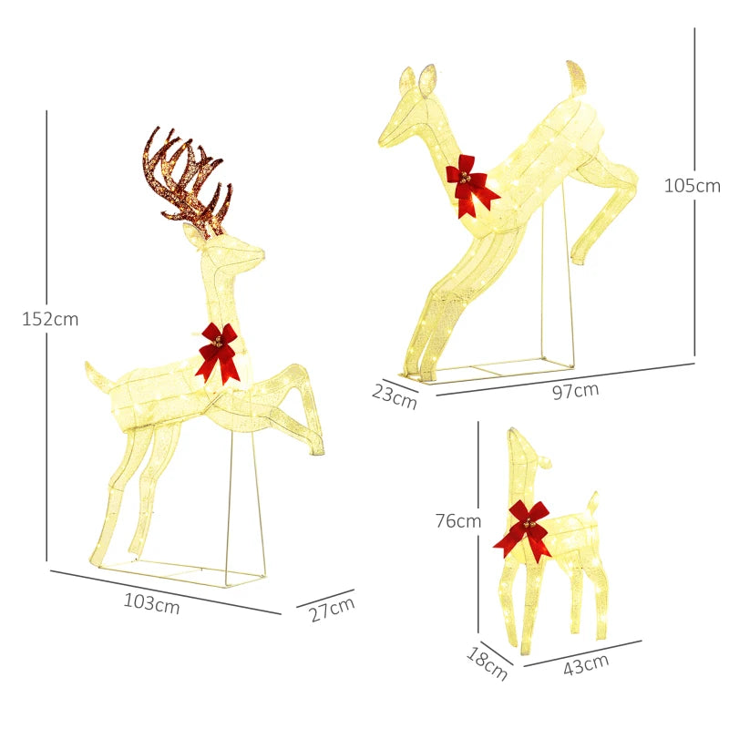 3-Piece LED Lighted Reindeer Christmas Decoration Set - Festive Holiday Outdoor Decor for Home and Garden