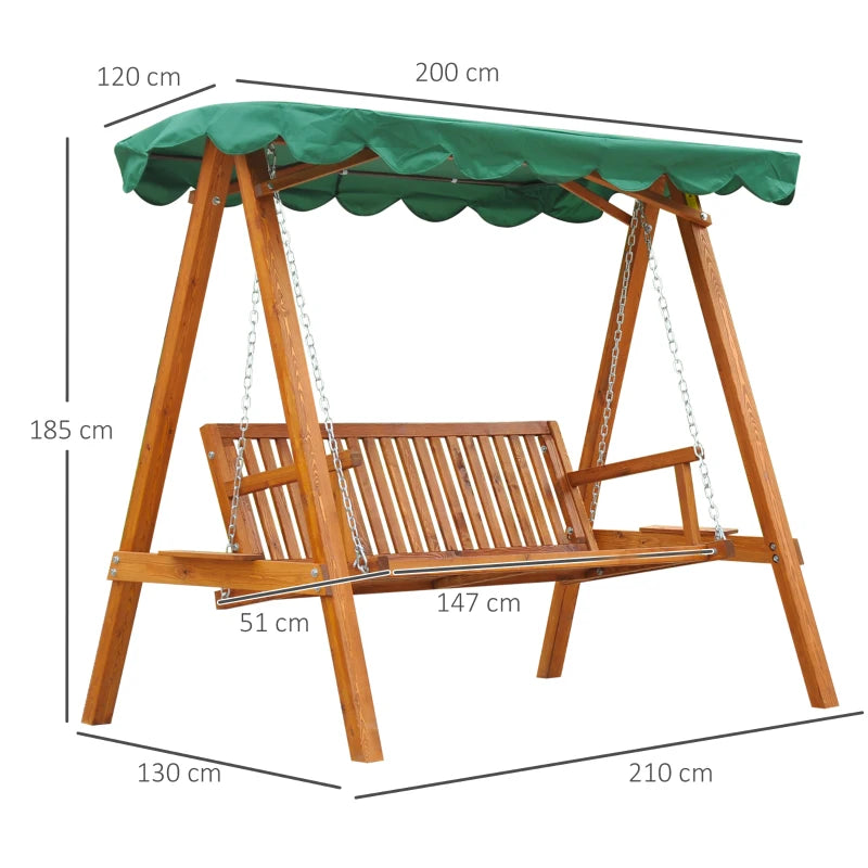 Green 3-Seater Pinewood Swing Chair