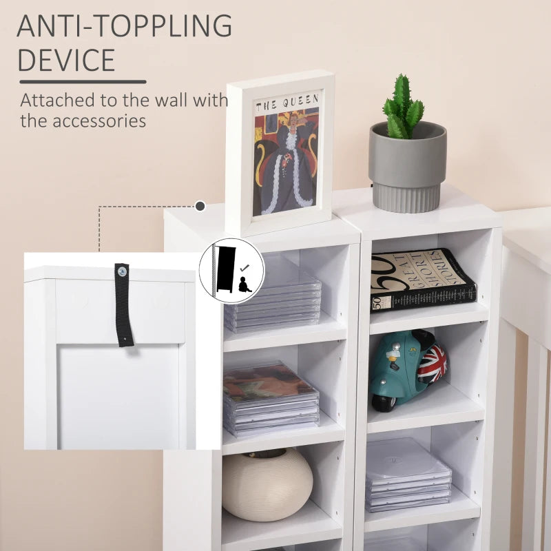 Set of 2 White CD Media Display Shelves - Adjustable Blu-Ray Tower Rack & Bookcase Storage Organizer