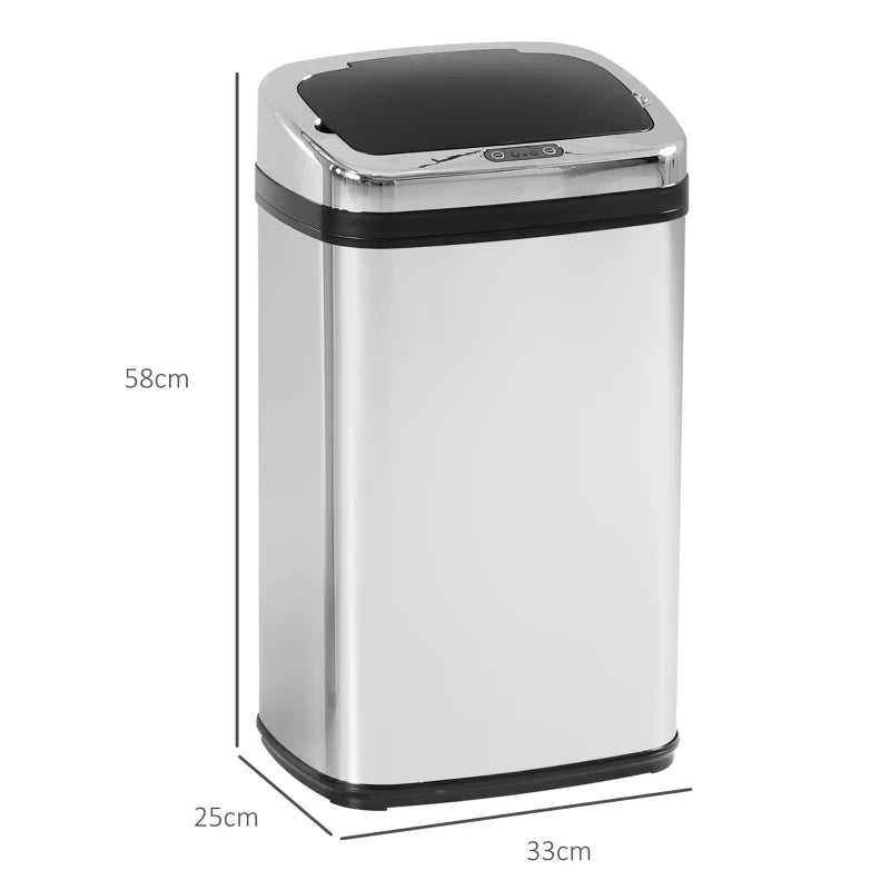 30L Stainless Steel Motion Sensor Trash Bin - Silver Tone, Touchless Design, Modern Kitchen Waste Container, Easy Clean, Odor Control