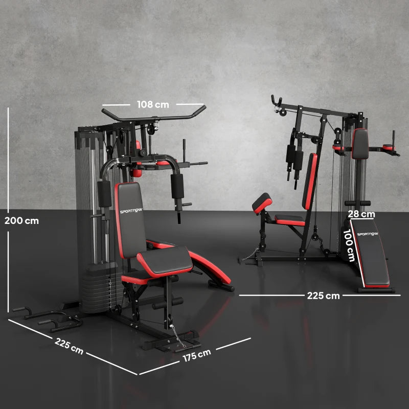 Multi Gym Workout Station with 65kg Weight Stack Sit Up Bench Push Up Stand and Dip Station for Home Fitness