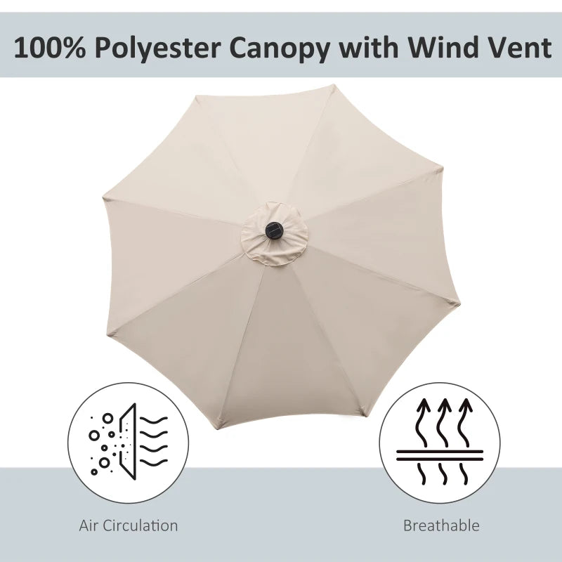 LED Lighted Cream Patio Umbrella with Tilt Crank - 2.7m