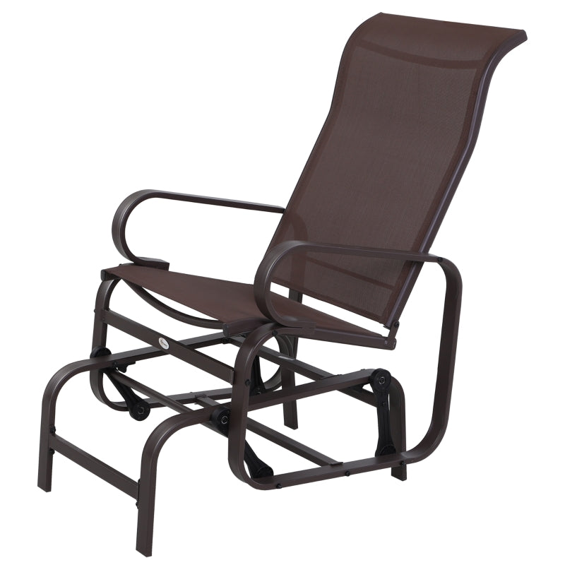 Brown Outdoor Gliding Rocking Chair - Sturdy Metal Frame Garden Swing