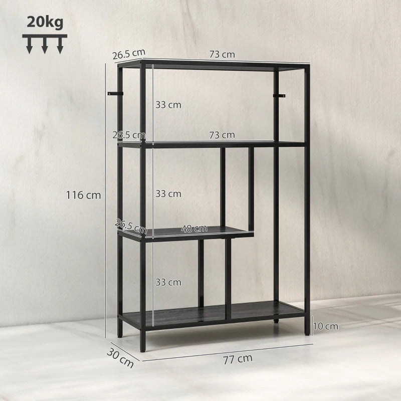 Stylish 4-Tier Charcoal Grey Bookshelf with Open Shelves - Modern Storage Solution for Home or Office