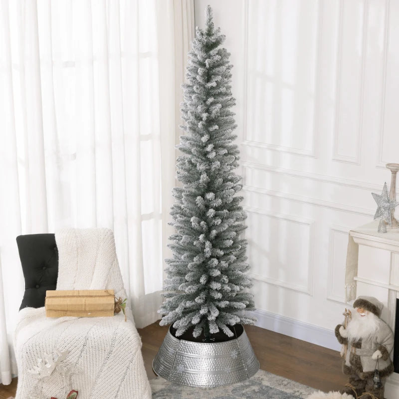 7ft Snowy Pencil Christmas Tree - Elegant White Artificial Holiday Decor for Festive Home Decoration