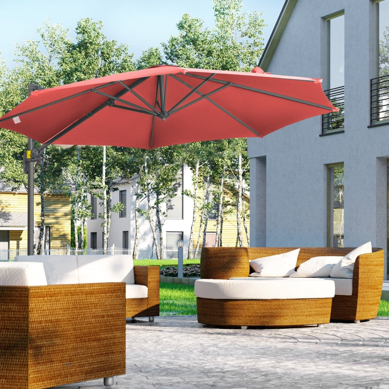 Wine Red 3x3m Cantilever Parasol with Cross Base Crank Handle