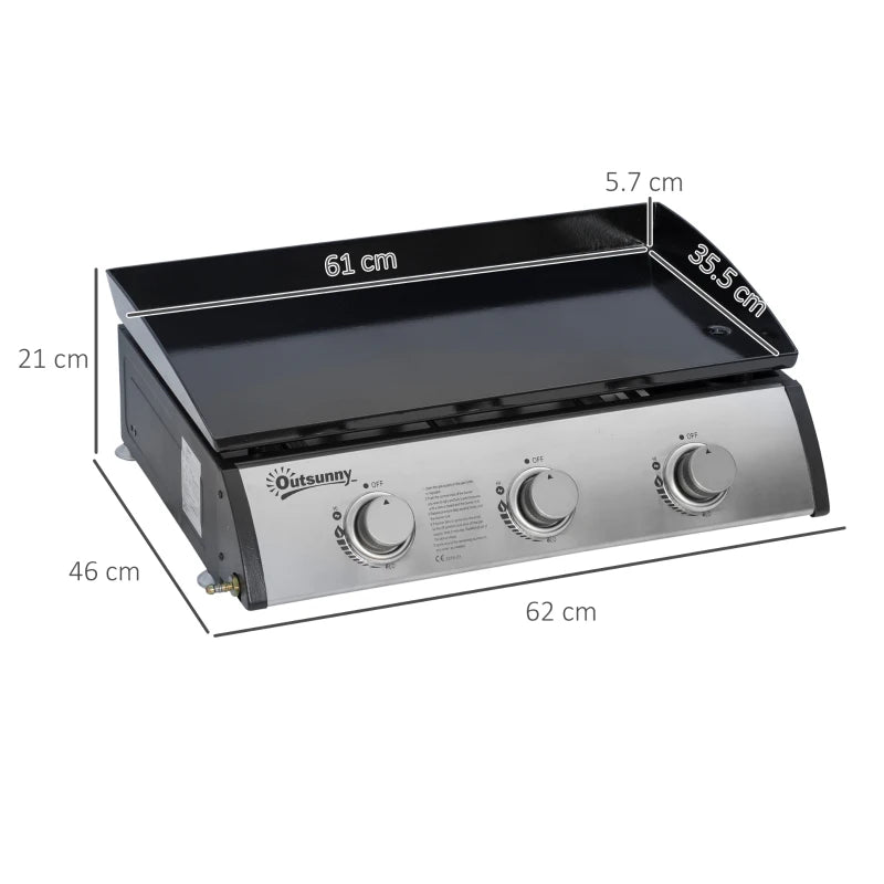 Portable Stainless Steel Gas Plancha Grill - 9kW, Non-Stick Griddle, Black