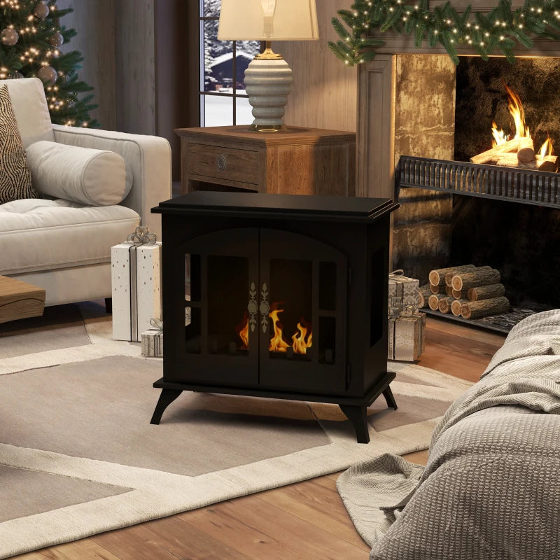 Freestanding Bioethanol Fireplace Stove with Stainless Steel Snuffer 0.9L Tank Indoor Use Black