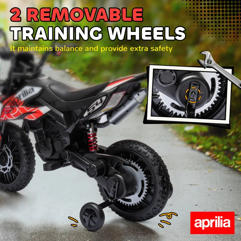 Licensed 12V Kids Motorbike with Training Wheels LED Headlight Music Red Black
