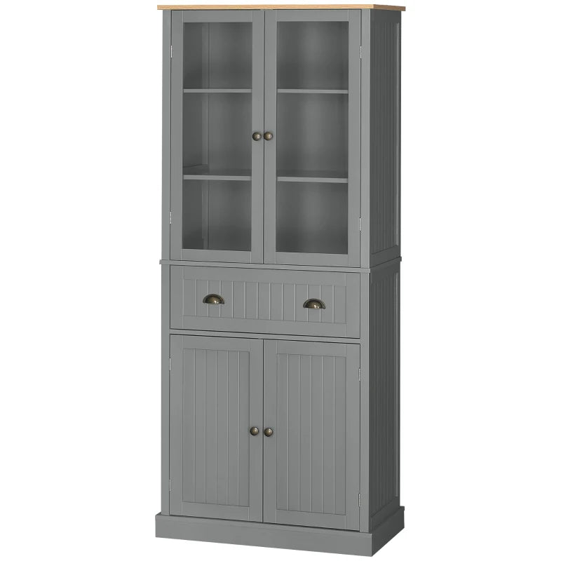 180cm Tall Freestanding Kitchen Pantry Cupboard - 5 Tier Storage Cabinet with Adjustable Shelves & Drawer in Grey