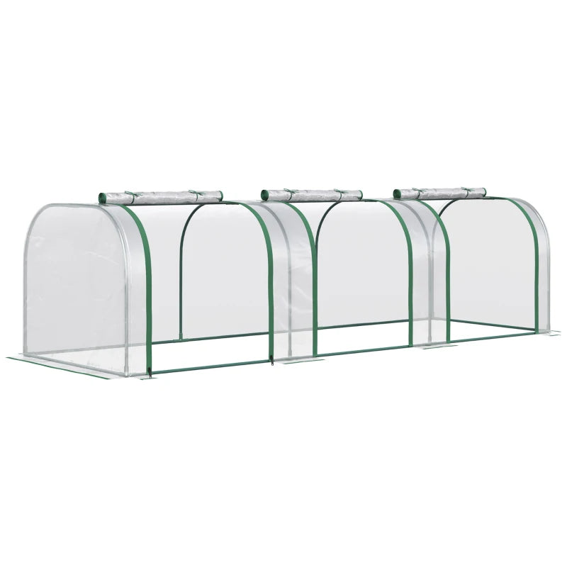 Green PVC Tunnel Greenhouse with Steel Frame and Zipper Doors 295x100x80 cm