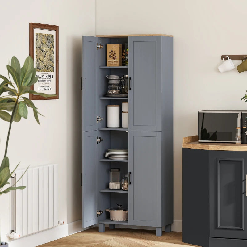 Freestanding Kitchen Cupboard 4-Door Storage Cabinet with Adjustable Shelves Modern Kitchen Pantry 170cm Grey Wood Effect