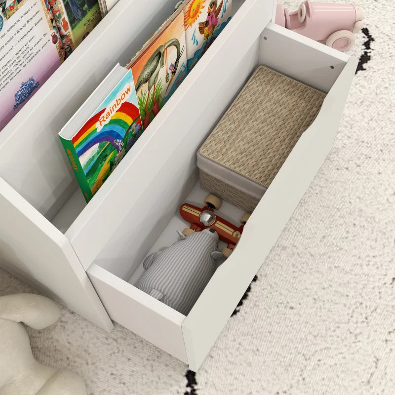 White Kids Bookcase with Shelves & Drawer - Perfect Storage for Bedroom & Playroom - Stylish & Functional Design