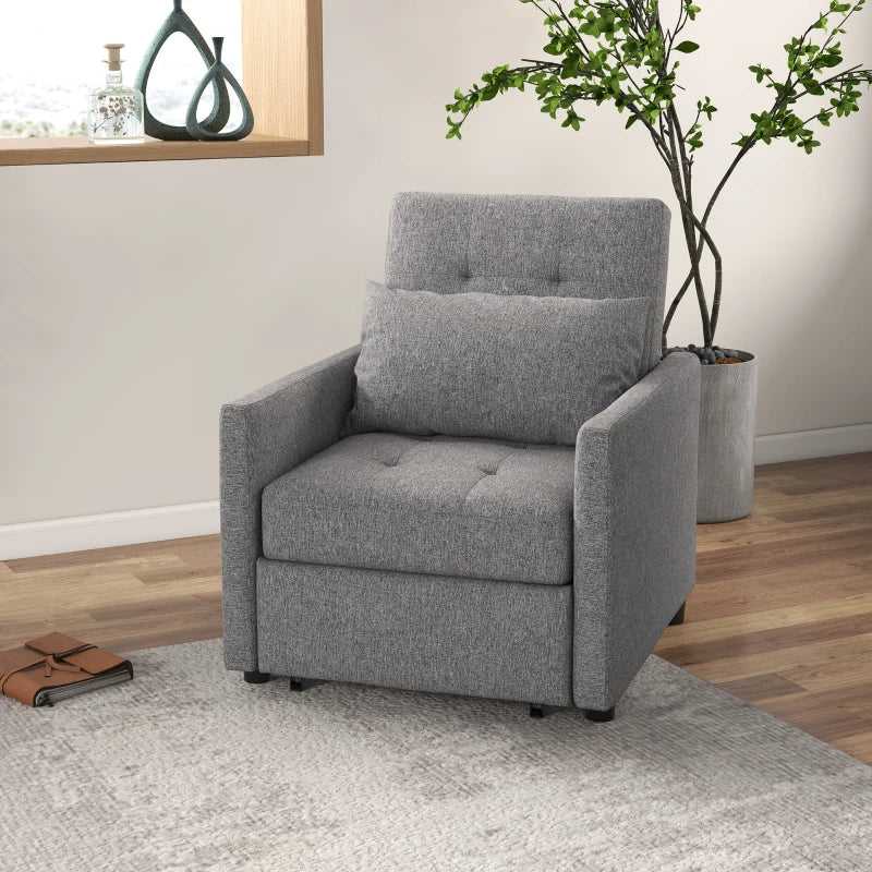 Convertible 3-in-1 Chair Bed with Adjustable Backrest, Pillow and Footrest for Living Room in Grey