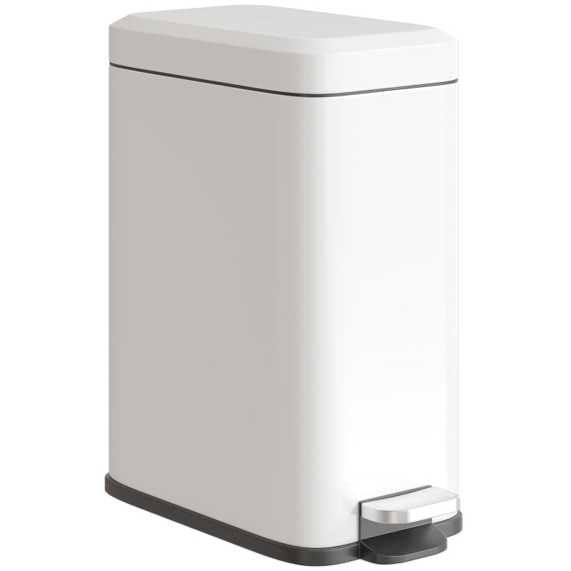 5L Rectangular Compact Steel Trash Can with Removable Bucket & Quiet-Close Lid - Ideal for Home, Office, Bathroom, Living Room - Clean White