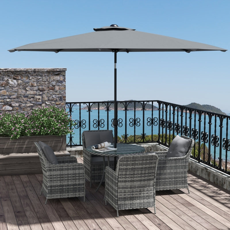 4 Seater Rattan Garden Dining Set with Umbrella and Cushions - Grey