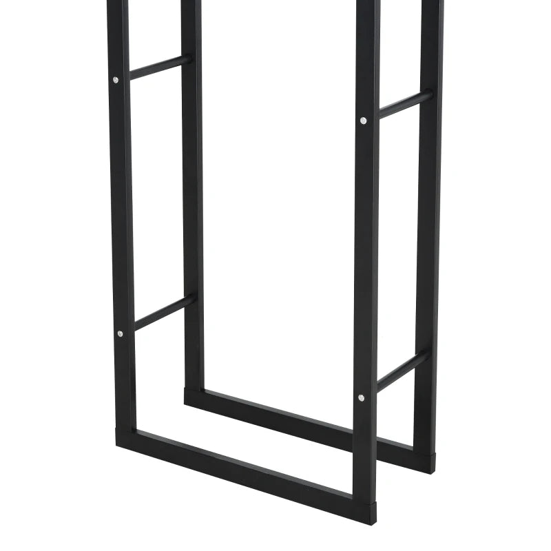 Tall Metal Firewood Log Holder Rack - Indoor Outdoor Fireplace Wood Storage Shelf, Rust-Resistant, Black, 40W x 25D x 150H cm