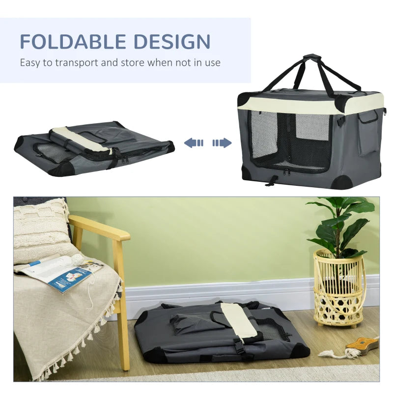 70cm Foldable Pet Carrier with Cushion for Small Dogs & Cats - Grey Portable Travel Bag