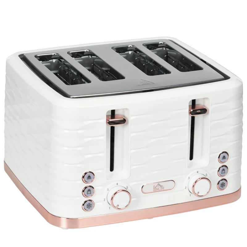 Premium Four-Slice Rippled Toaster in White - Fast Toasting, Stylish Design, Perfect for Family Breakfasts