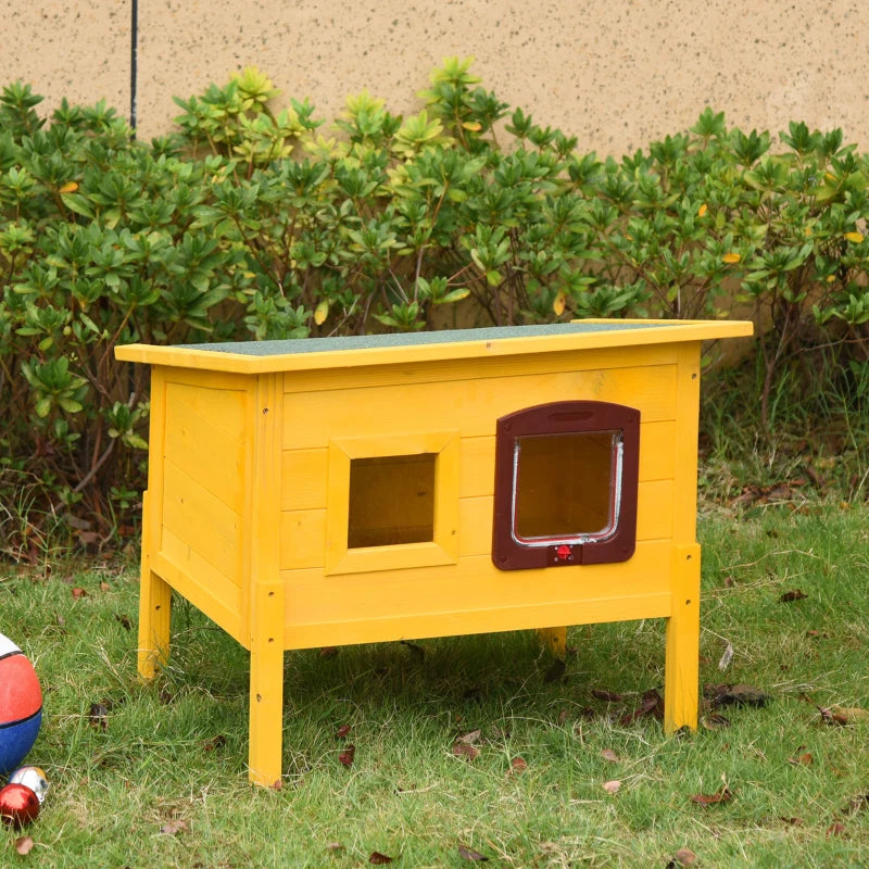 Garden Wooden Cat House - Outdoor Kitty Shelter with Waterproof Roof, Door & Window - Perfect Pet Play Home & Hide Cage