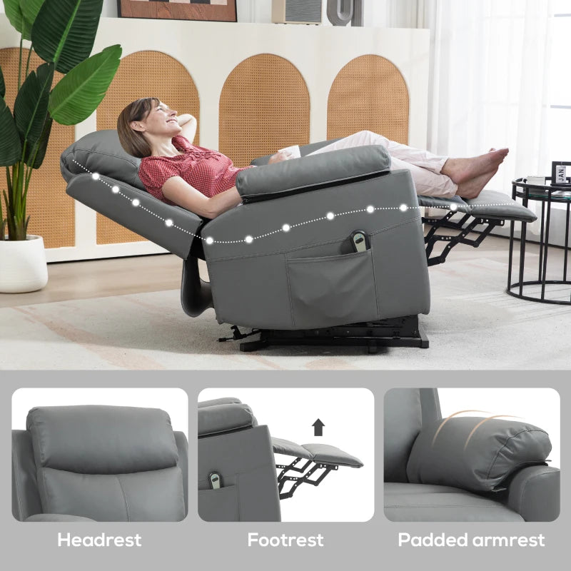 Charcoal Grey Faux Leather Electric Riser Recliner Chair with 70° Recline for Ultimate Comfort