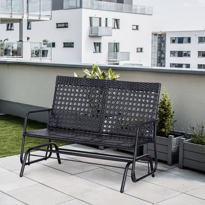 Black 2-Seater Rattan Glider Bench with Steel Frame