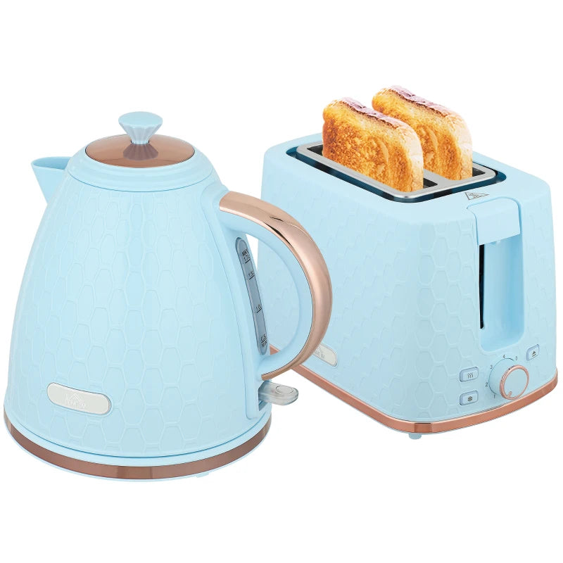 Light Blue 1.7L Fast Boil Kettle & 2 Slice Toaster Set - 3000W, Auto Shut Off, Browning Controls