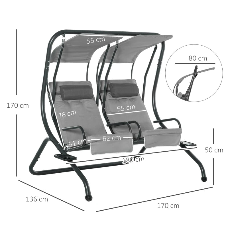 Grey Canopy Swing with 2 Relax Chairs and Removable Canopy