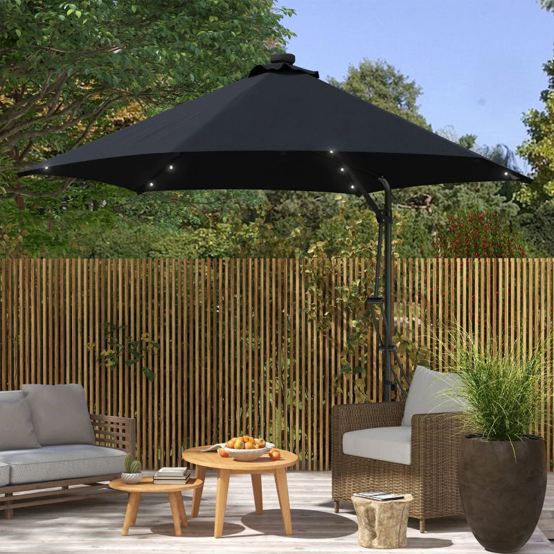 Black Cantilever Umbrella parasol with Solar LEDs