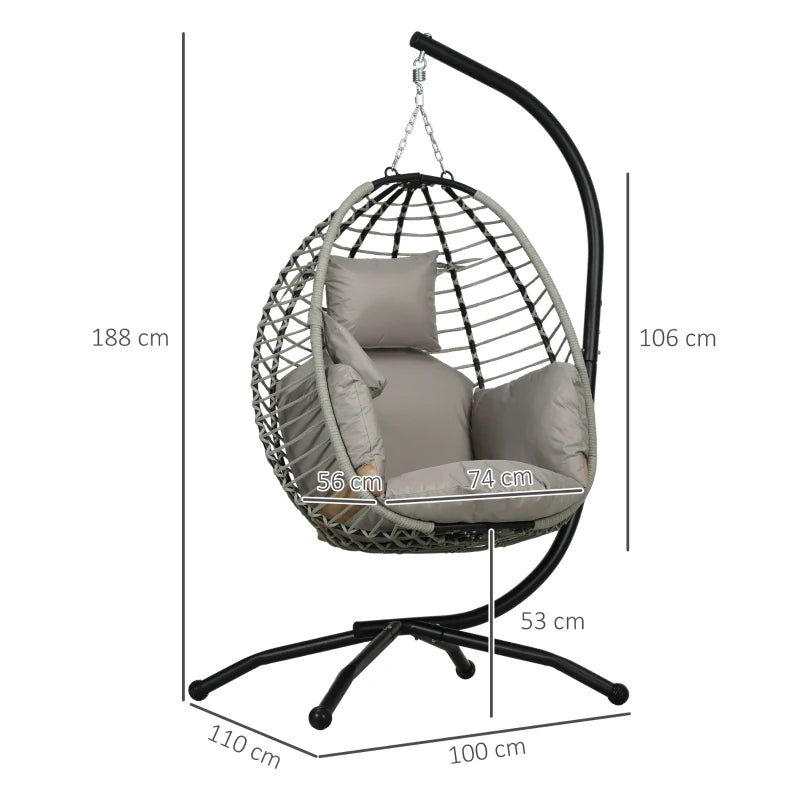 Grey Rattan Hanging Egg Chair with Seat Cushion