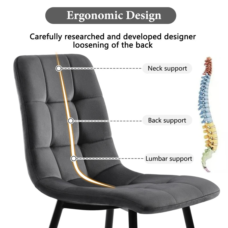 Set of 4 Ergonomic Velvet Dining Chairs with Metal Frame and High-Density Foam Padding in Grey