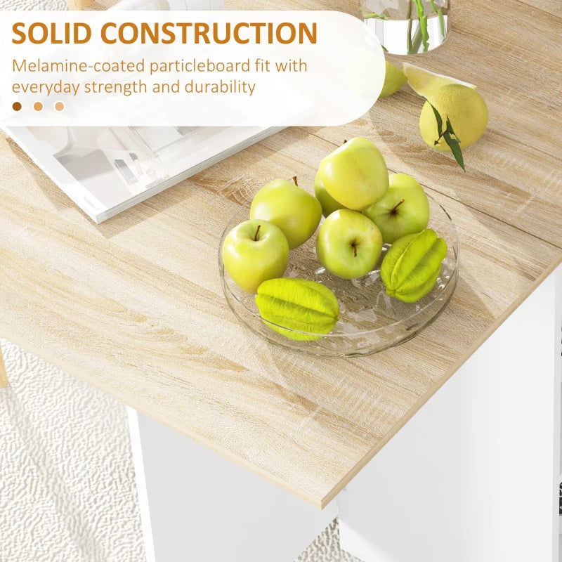 Folding Dining Table with Drop Leaf - Space-Saving Oak Table with Drawer & Storage Shelves for Kitchen & Dining Room