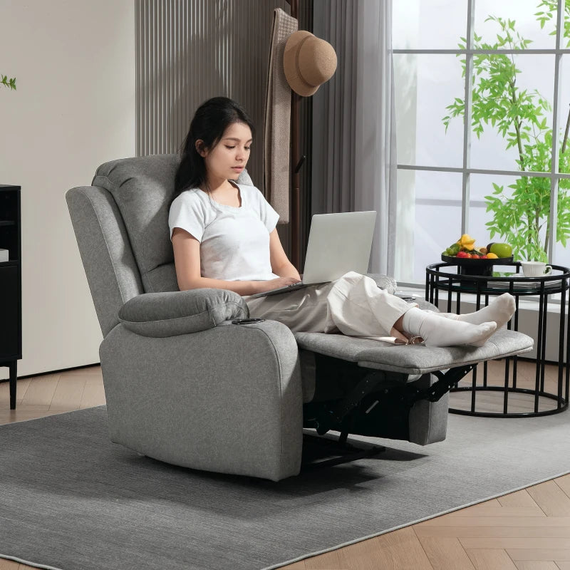 Grey Microfibre Manual Reclining Armchair with Footrest for Ultimate Comfort and Relaxation