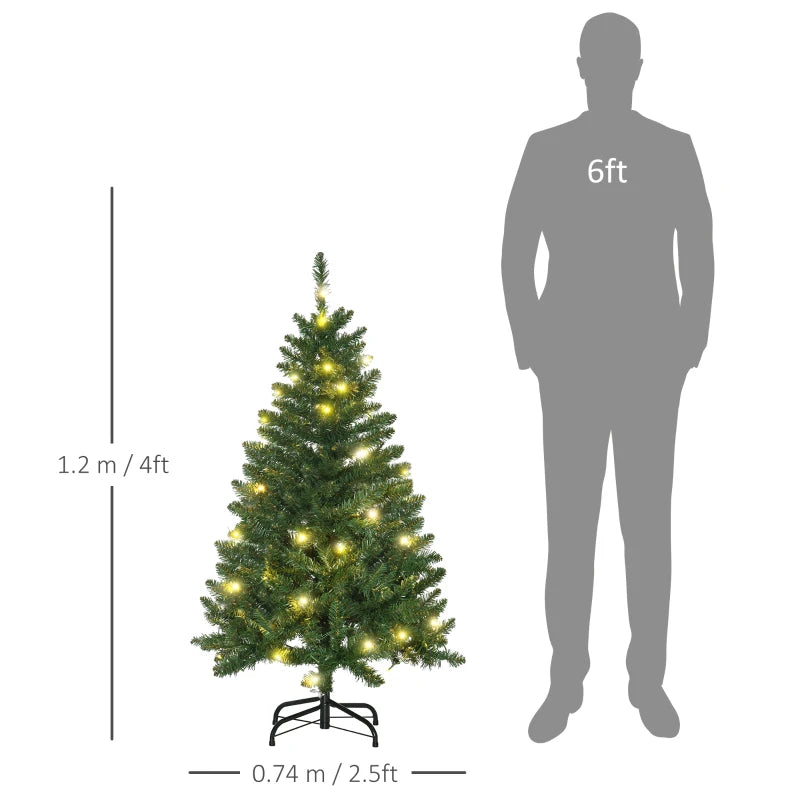 4FT Green Christmas Tree with Warm White LED Lights - Perfect Holiday Home Decoration for Festive Cheer