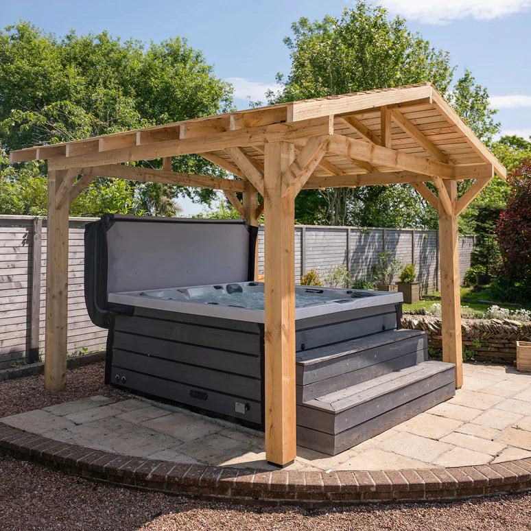 Ruby Wooden Apex Gazebo with Cedar Featheredge Roof – With Overhang Design