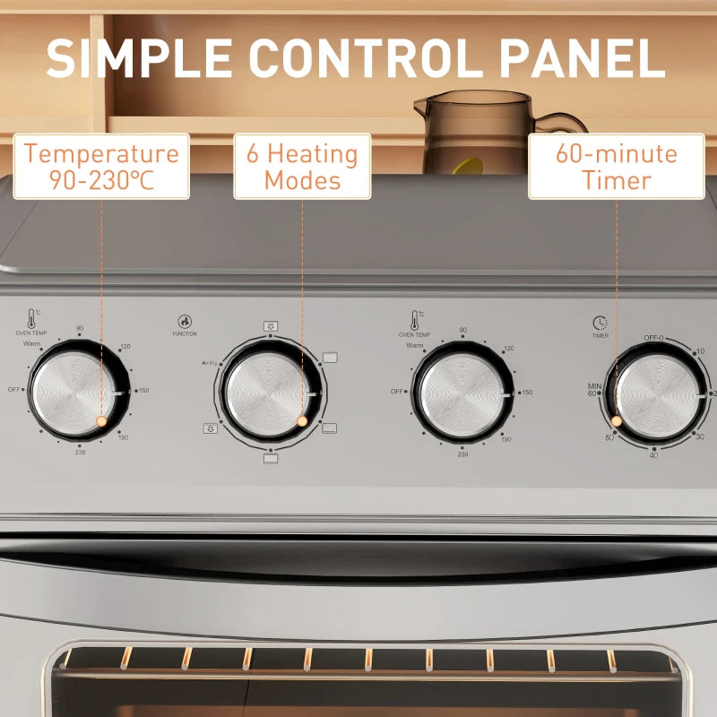 24L Air Fryer Oven - Oil-Free Cooking, Grill & Bake, Touch Screen, Adjustable Temp, Timer, 1600W, Dishwasher Safe, Silver