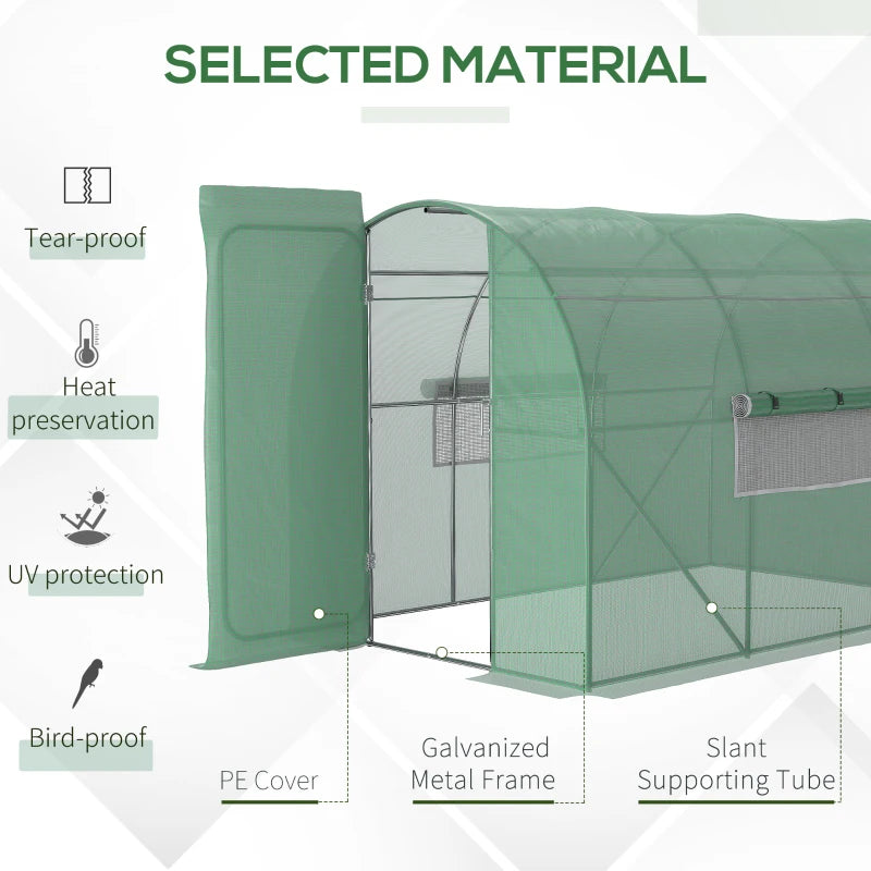 Green Plant Gardening Tunnel Greenhouse, Metal Door, Steel Frame, Mesh Windows (3x2m)