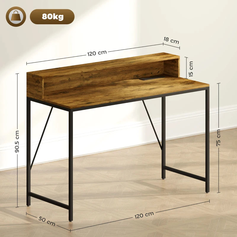 120cm Rustic Brown Computer Desk with LED Lights & Power Outlets, Gaming Table with Monitor Stand & Remote for Home Office