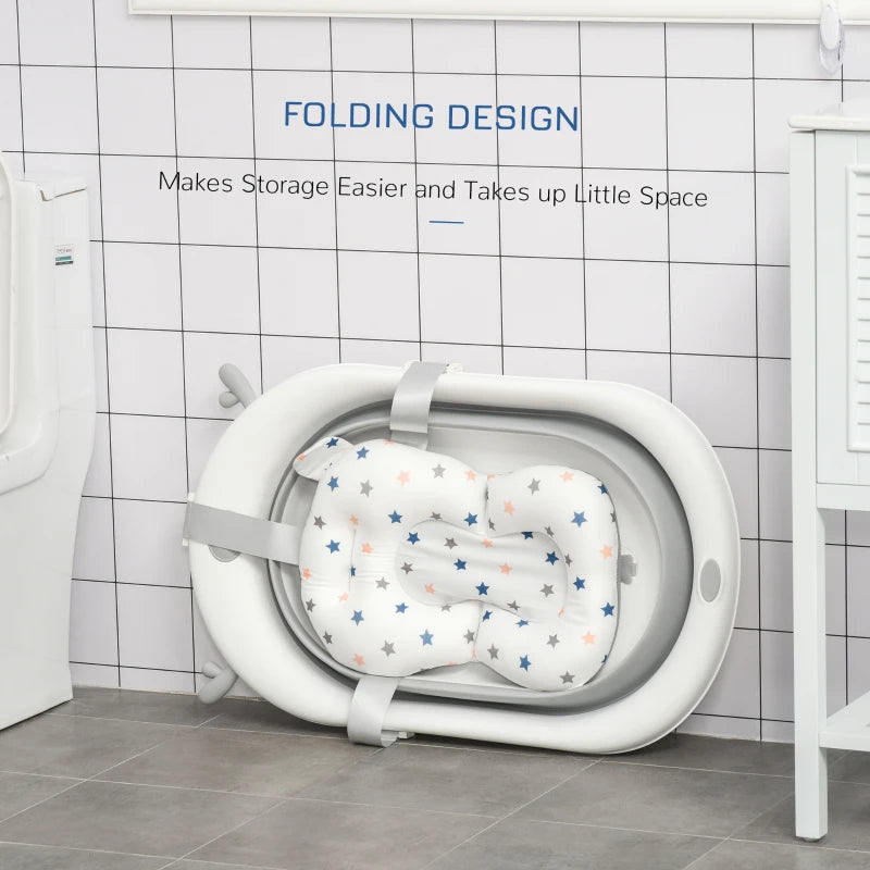 Collapsible Baby Bathtub Set with Thermostatic Water Plug Non-Slip Cushion Pad for Infants