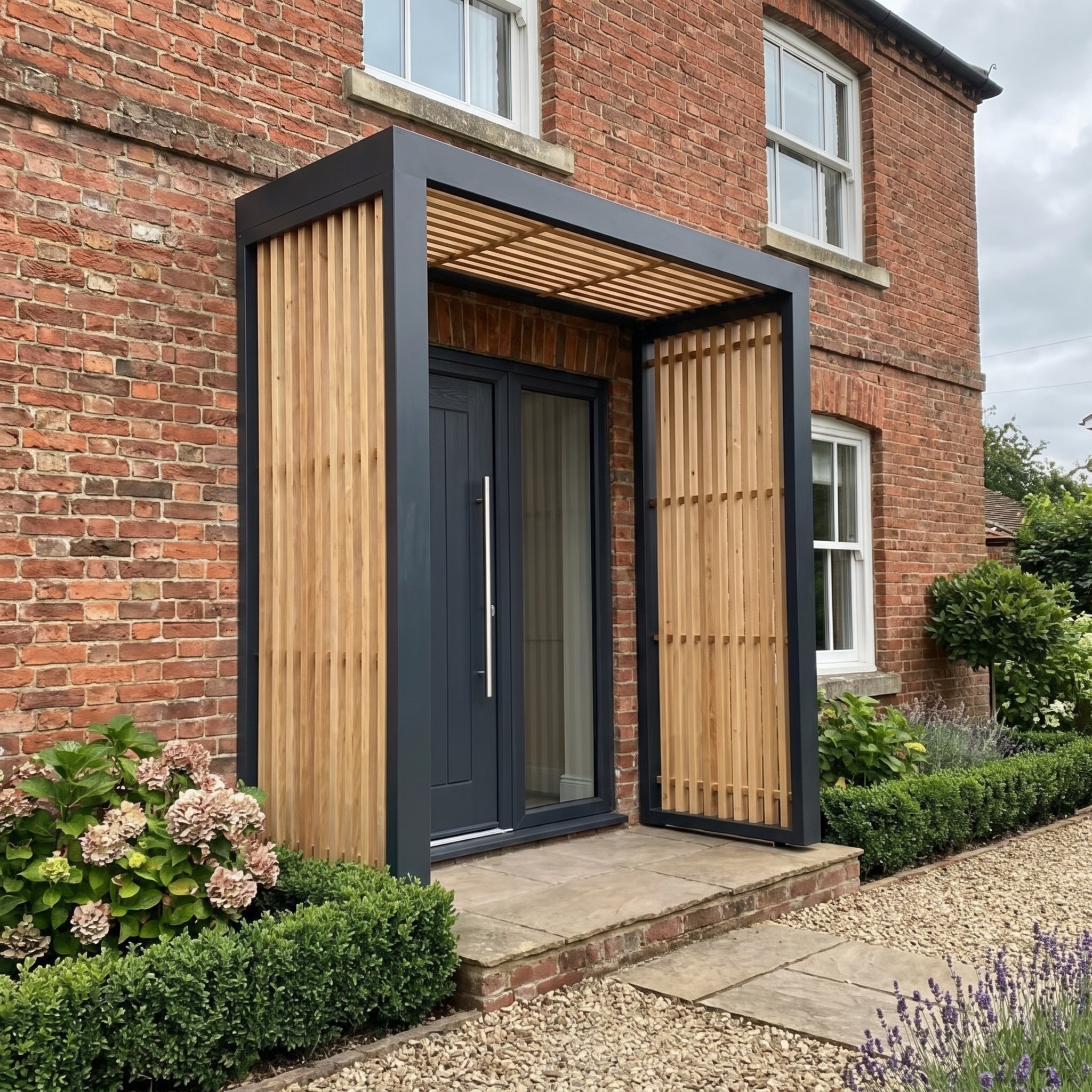 BSTL250 Aluminium Timber Line Canopy 250x90cm Integral Drainage - Anthracite Grey - 2 Side Panels